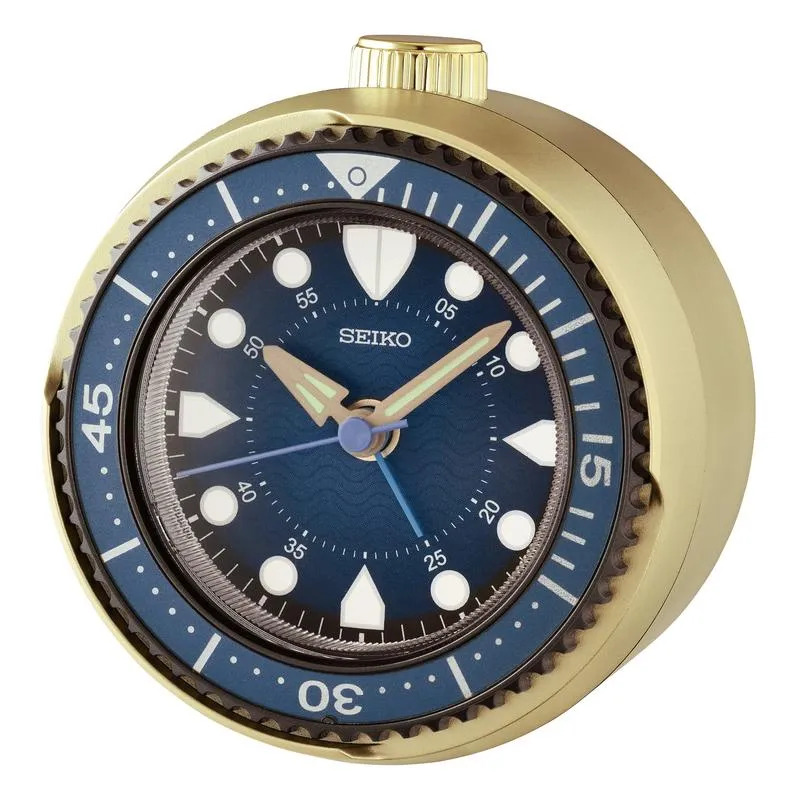 Jam Meja Seiko QHE207GN Gold Dial Biru Elegan