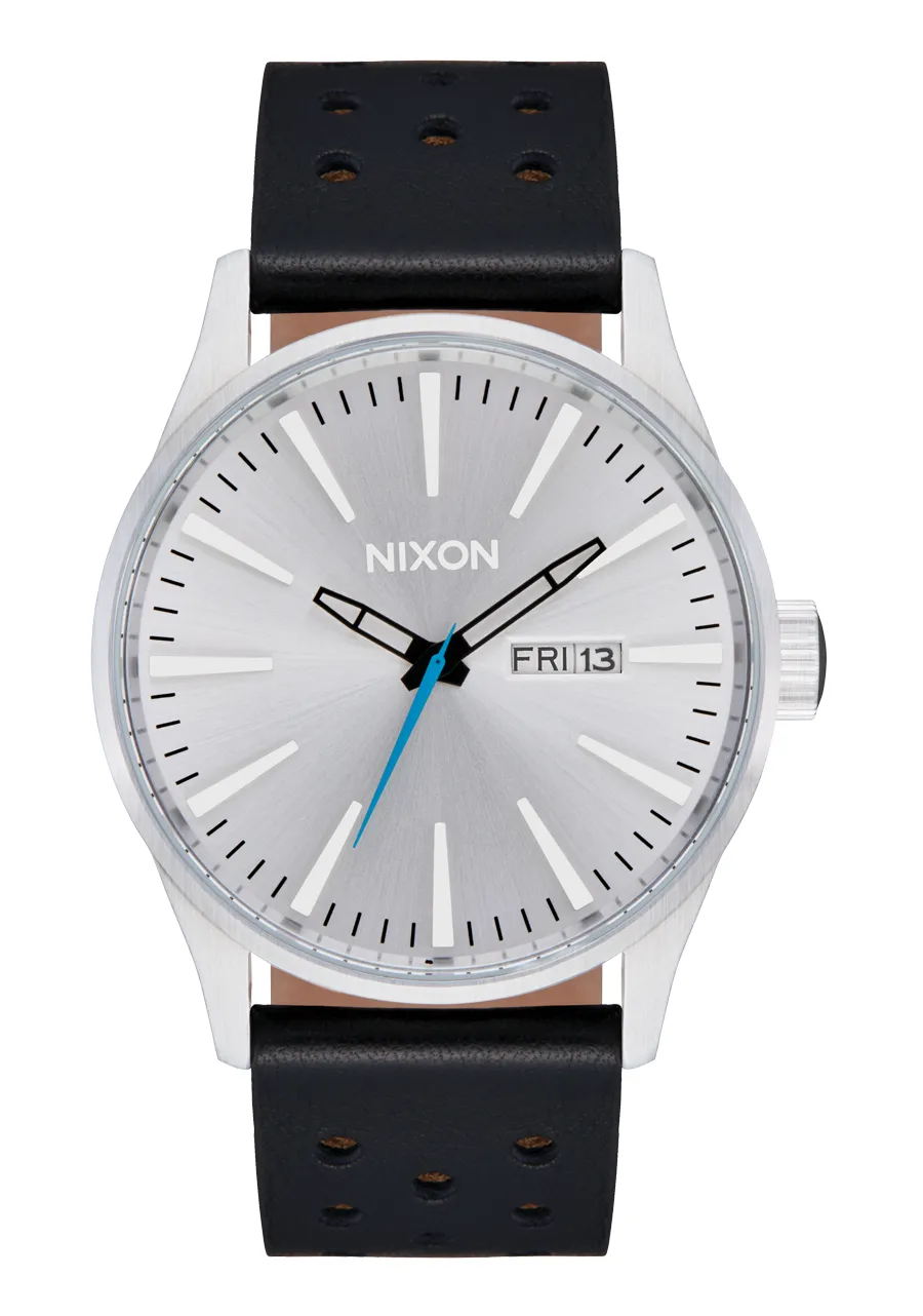 Jam Tangan Pria Nixon Sentry Leather Chrome Silver Black