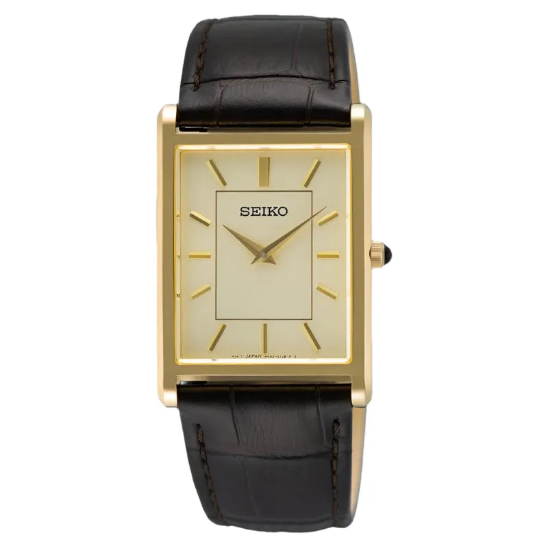 Jam Tangan Pria Seiko Classic Quartz Gold Tali Kulit Coklat