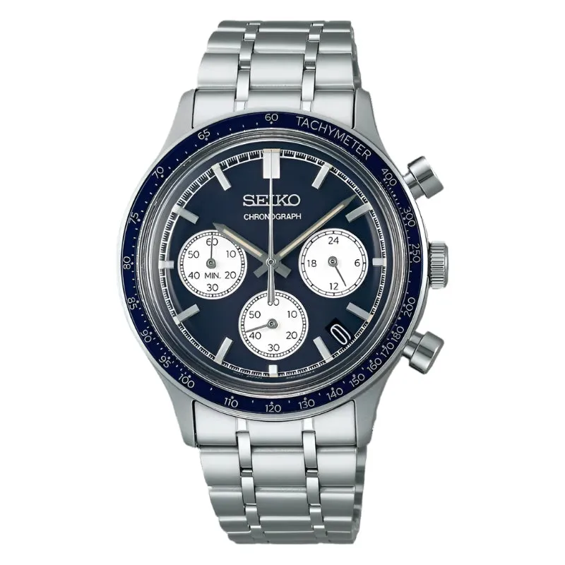 Jam Tangan Pria Seiko Sport Quartz Chronograph Blue Dial Stainless Steel