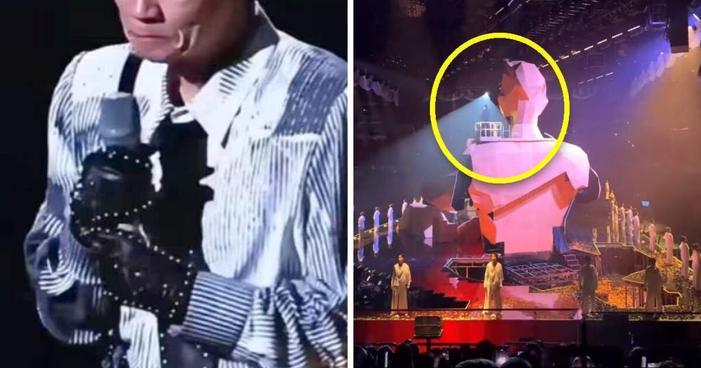 Penyanyi Hong Kong Jordan Chan menangis di atas panggung konser BIG MAN tour di Beijing