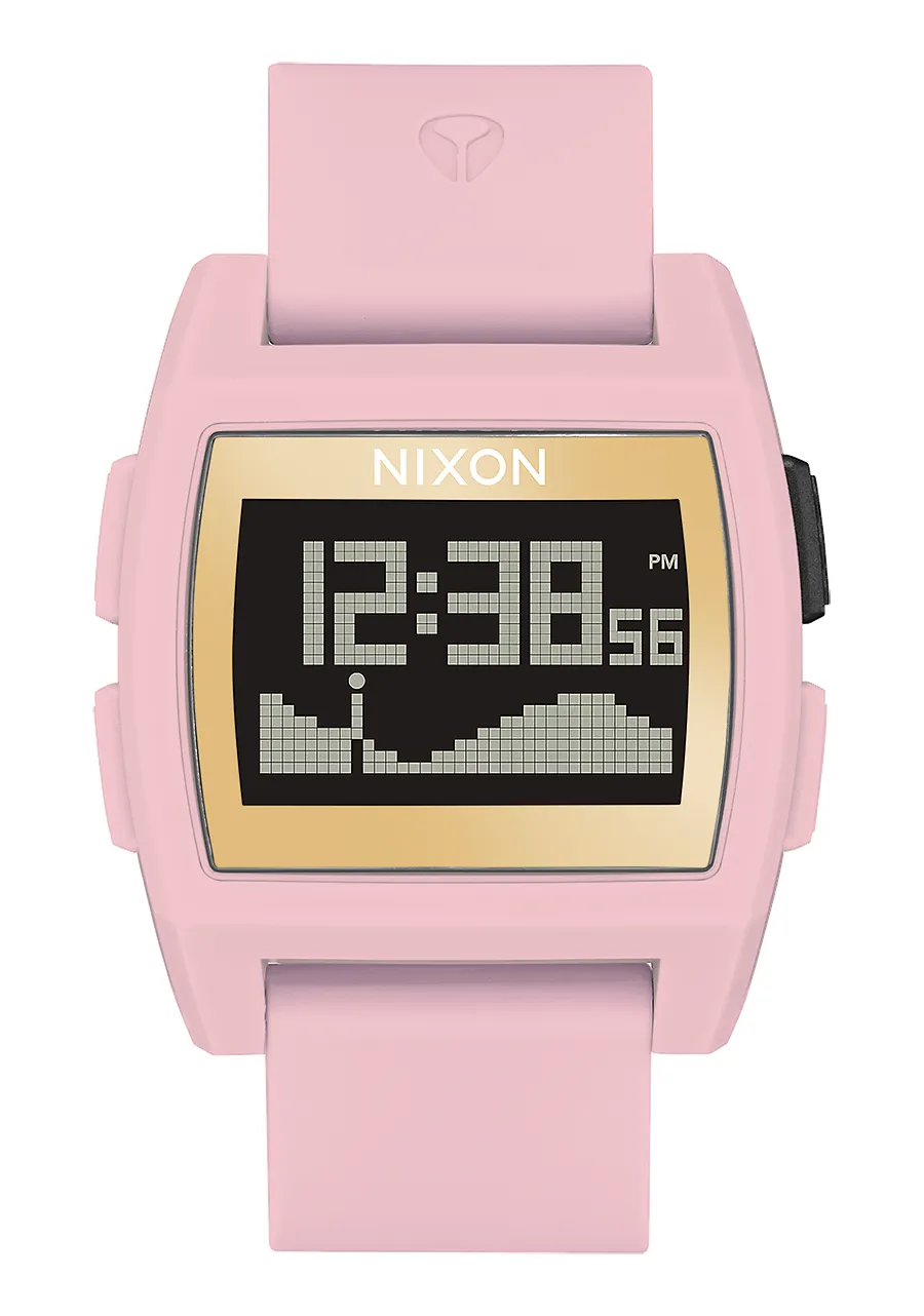Jam tangan Nixon Base Tide Soft Pink Gold digital dengan strap karet merah muda di Joy368