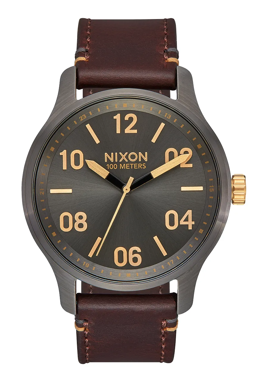 Jam tangan pria Patrol Leather Gunmetal Gold dengan strap kulit asli