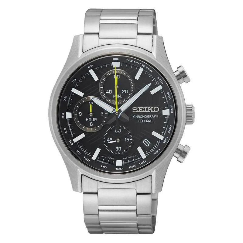 Seiko Chronograph Watch SSB419P1 original dengan dial hitam dan strap silver di Joy368