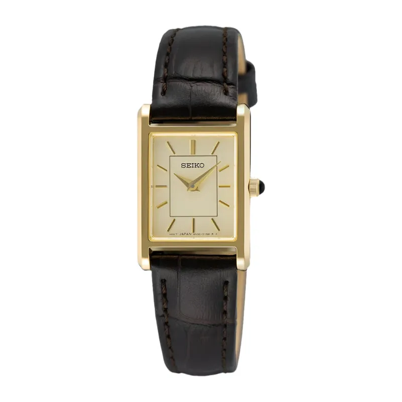 Seiko Classic Quartz Ladies Watch SWR110P1 warna emas dan strap kulit gelap dari Joy368