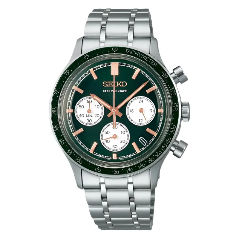 Jam tangan pria Seiko Sport Green Dial chronograph stainless steel di Joy368