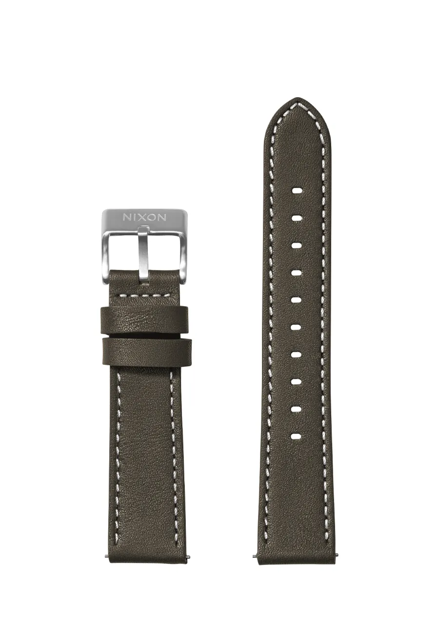 Tali Jam Tangan Kulit 20mm Stitched Dark Olive