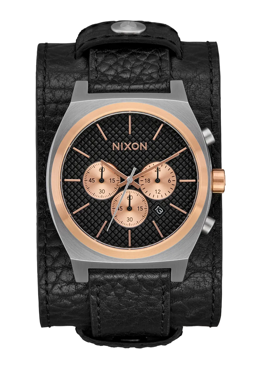 Jam Tangan Time Teller Chrono Leather Silver Rose Gold Black Original